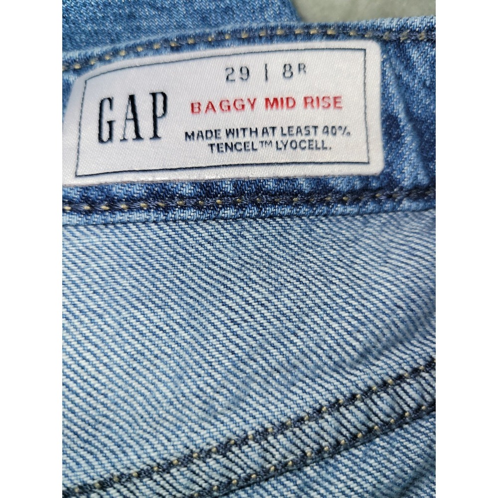 Gap Baggy Mid Rise Jeans Womens 29/8R Blue Medium Wash Wide Leg Distressed - Picture 7 of 8